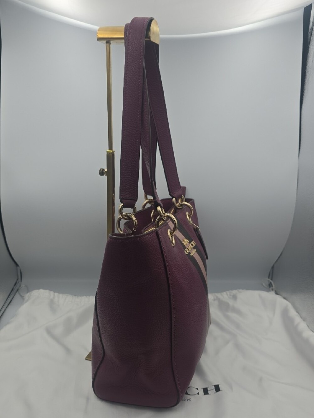 Coach Plum/Pink Varsity Stripe Ava Large Shoulder Bag W/ Gold Hardware (EUC)💖💜 - Picture 8 of 16